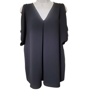 Michael Kors Black Cold Shoulder V-Neck Pleated Crepe Blouse Gold Hardware Small